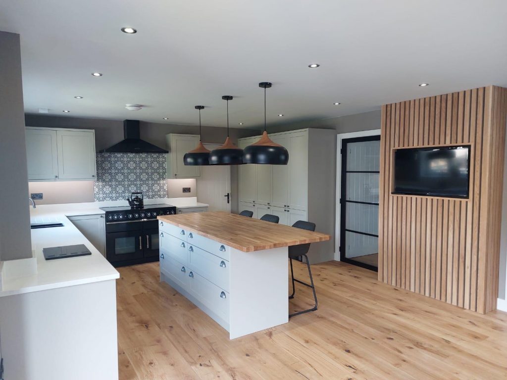 Cream and wood modern kitchen interior design in Rutland