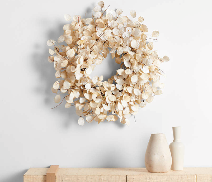 Christmas wreath with white dried leaves