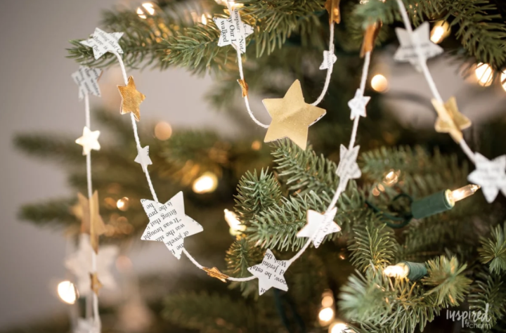 Eco friendly Christmas decoration trends including brown paper star chains