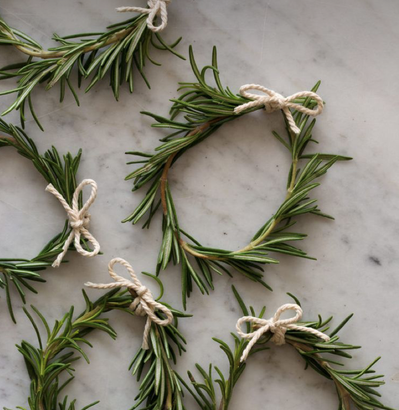 Eco friendly handmade Christmas decorations made from dried rosemary sprigs