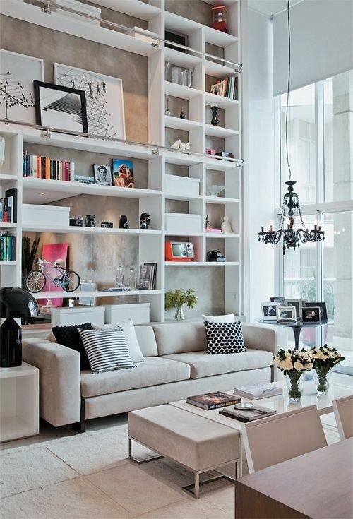 Vertical storage in your lounge will help organise your home